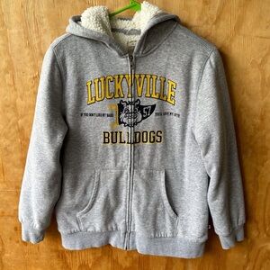 Lucky Brand Luckyville Bulldogs Gray Hooded Shearling Lined Sweatshirt